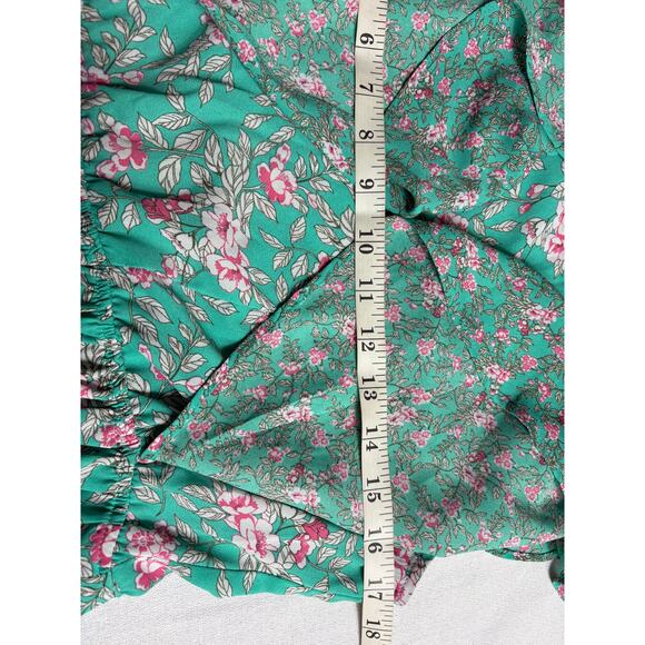 L'ayard Floral Boho Peplum Top Green Blouse Size Medium - Picture 6 of 7